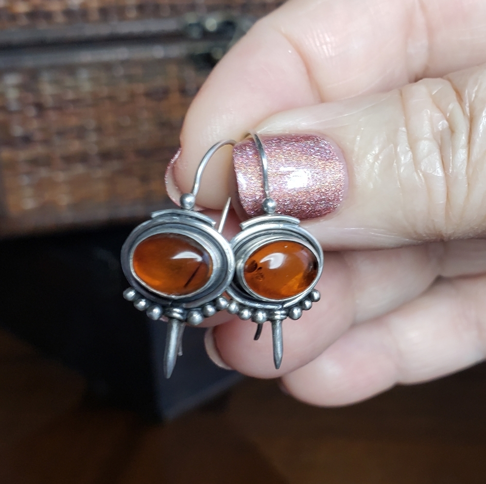 Vintage French Art Deco Sterling Amber Earrings